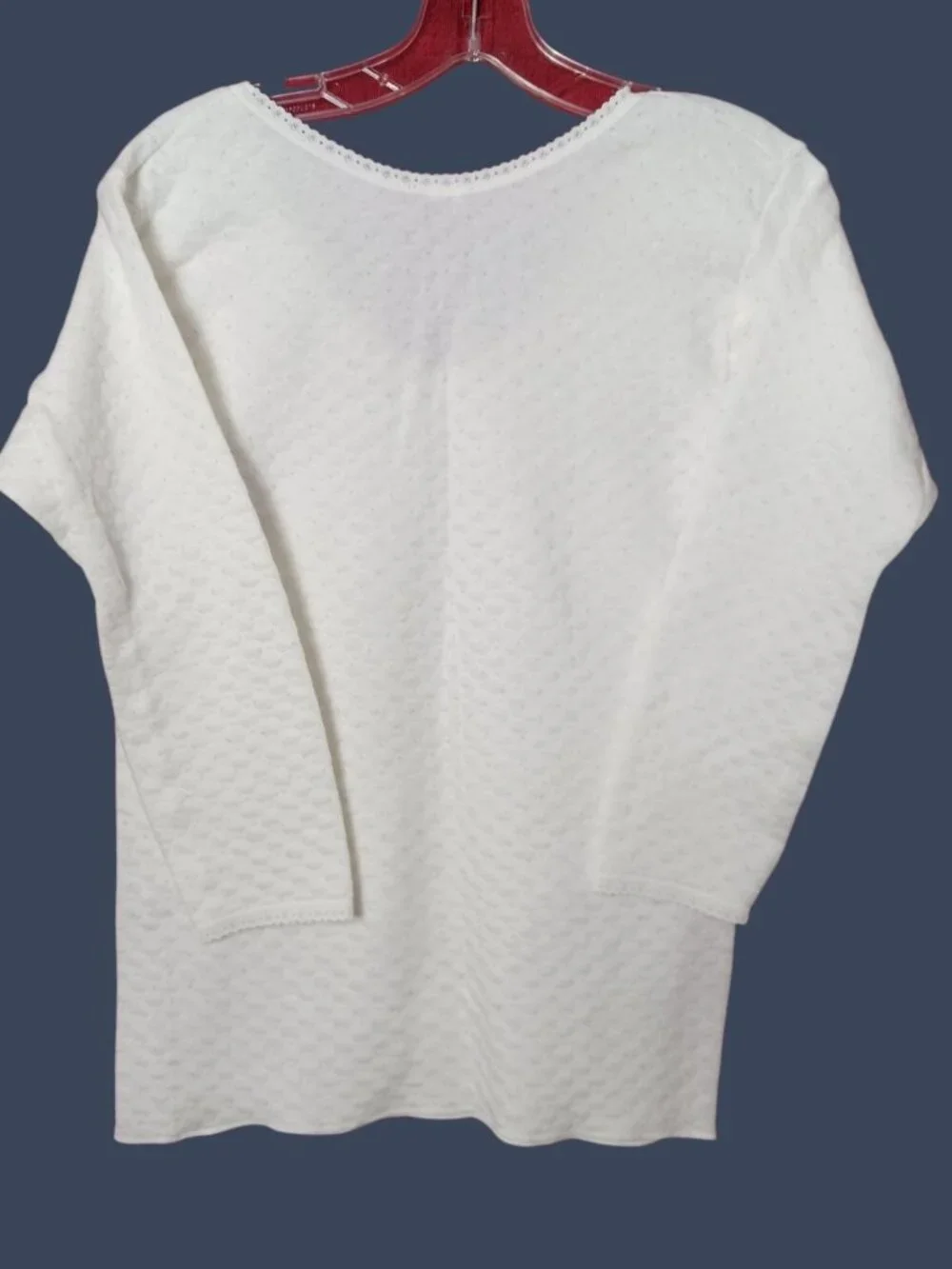 Silver Ox Vtg Womens Textured Thermal Top W/Lace Trim White Large - Picture 11 of 16